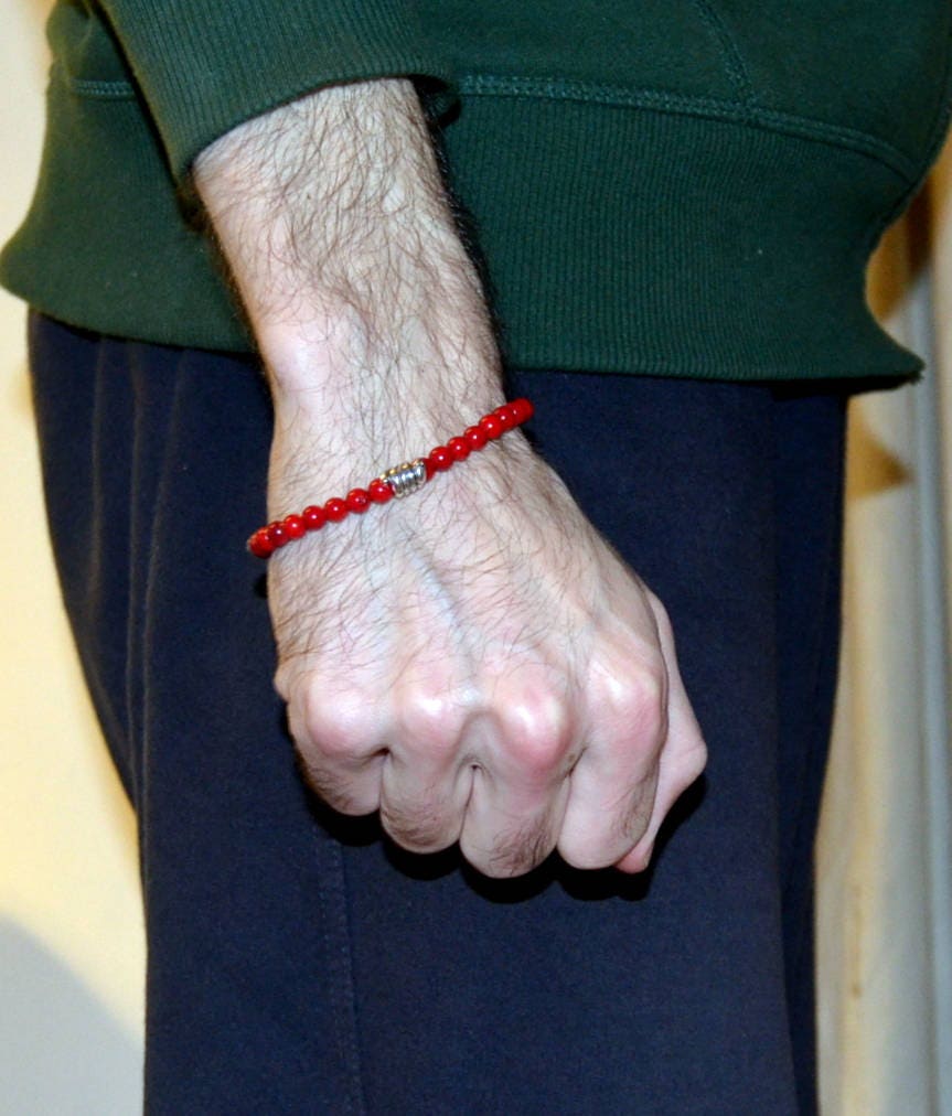 Red Bamboo Chilli Coral beaded bracelet, men's and women's unisex mala bracelet