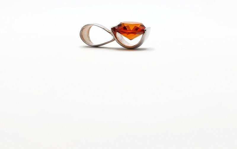 Cognac Baltic Amber Pendant – Faceted Amber Jewelry With Sterling Silver Pendant