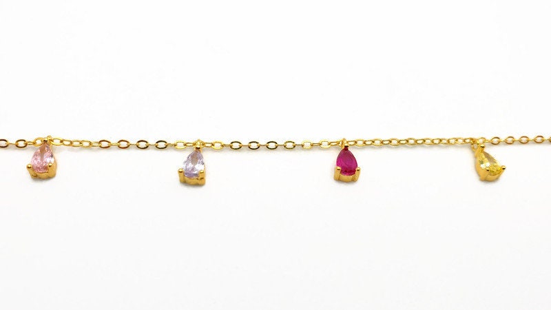 Gold Plated Bracelet – 18K Silver Chain With Multicolor Cubic Zirconia Charms