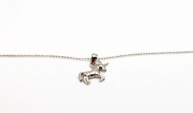 Sterling Silver Unicorn Necklace – Fantasy Pendant With Silver Ball Chain
