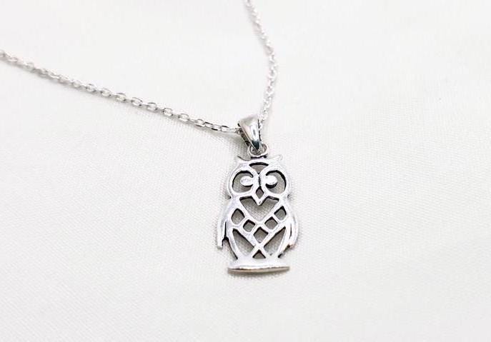 925 Sterling Silver Owl bird necklace, Wisdom Pendant Necklace, Forest Inspired Jewelry