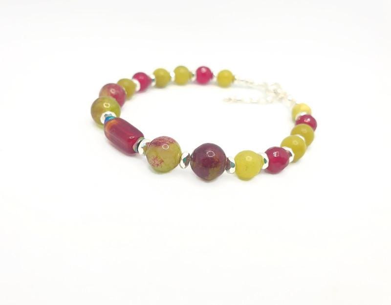 Colorful Gemstone Bracelet – Handmade Crystal, Adjustable Silver, Tourmaline & Peridot