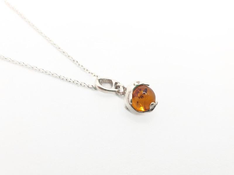 Amber Dolphin Pendant – Baltic Amber Jewelry with Honey Cognac Bead & Sterling Silver Necklace