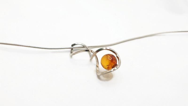 Baltic Amber Necklace - Honey Amber Pendant with Sterling Silver Spiral Chain