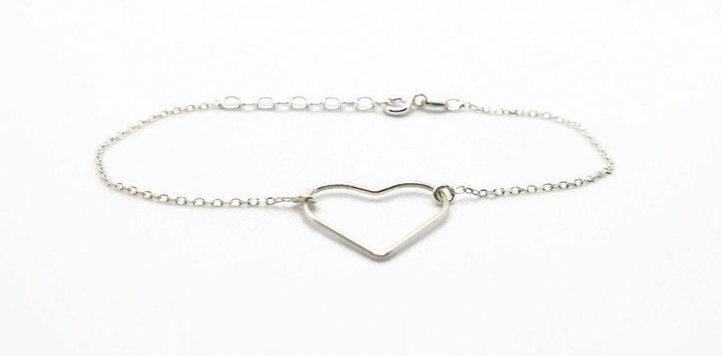 Heart Geometric Minimalist Bracelet, Sterling Silver Charm Chain Link Bracelet, Minimalistic Jewelry
