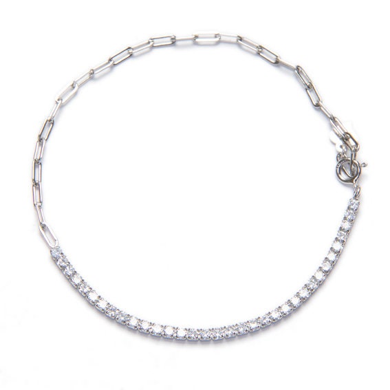 Sterling Silver Tennis Bracelet – Dainty Cubic Zirconia Bracelet, Rhodium Coated