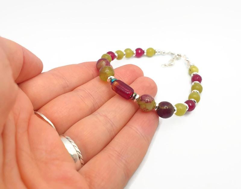 Colorful Gemstone Bracelet – Handmade Crystal, Adjustable Silver, Tourmaline & Peridot