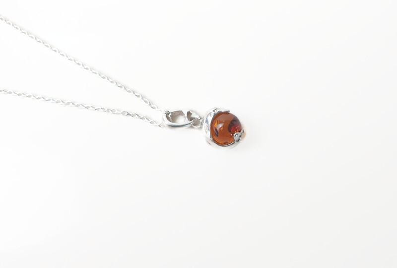 Amber Dolphin Pendant – Baltic Amber Jewelry with Honey Cognac Bead & Sterling Silver Necklace