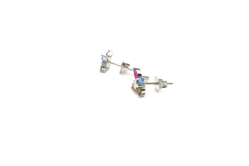 Butterfly Stud Earrings – Sterling Silver Studs with Colorful Cubic Zirconia Gems