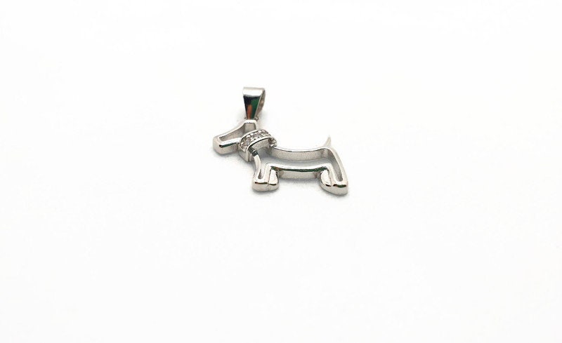 Sterling Silver Dog Pendant – Minimalist Zircon Dog Charm Necklace