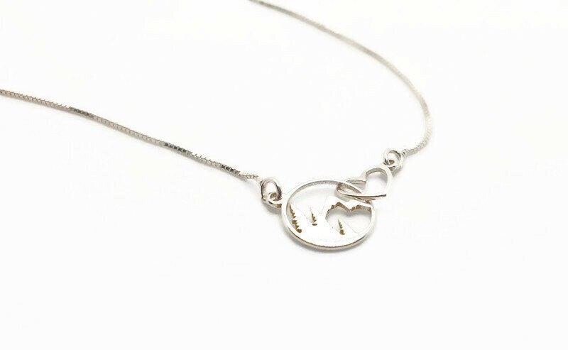 Mountain Forest Necklace - Sterling Silver 925 Hiking Adventure Jewelry Charm