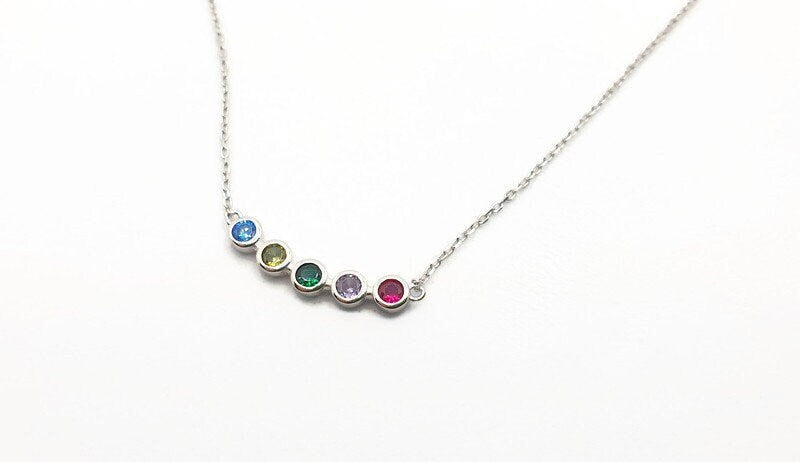 Multicolor Cubic Zirconia Necklace – Sterling Silver, Adjustable Length Chain