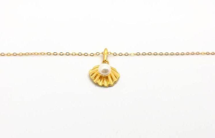 Seashell Pendant Necklace – Gold Plated Silver Chain with Cultured Pearl Jewelry