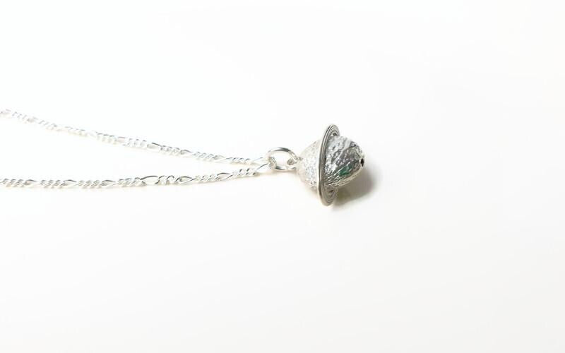 Sterling Silver Saturn Planet Pendant Necklace with long Chain,Celestial Jewelry