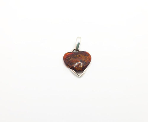 Baltic Amber Pendant – Hand Carved Amber Heart Pendant in Sterling Silver