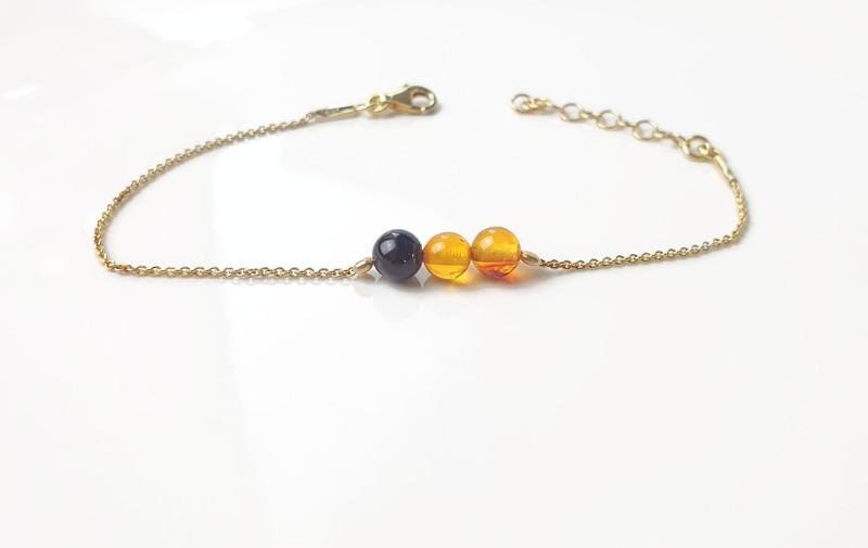 Baltic Amber Bracelet – Multicolor Cube & Ball Beads | Gold Plated Silver Link