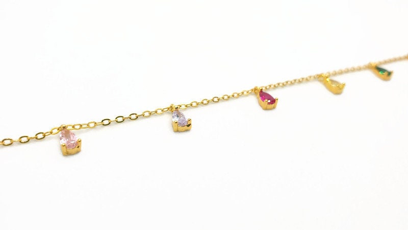 Gold Plated Bracelet – 18K Silver Chain With Multicolor Cubic Zirconia Charms