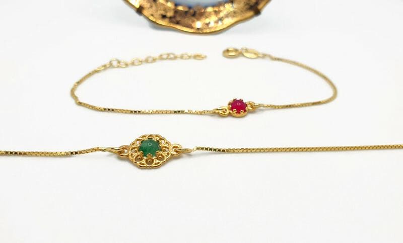 Aventurine Gemstone Bracelet – Gold Plated Chain With Pink Agate Bead