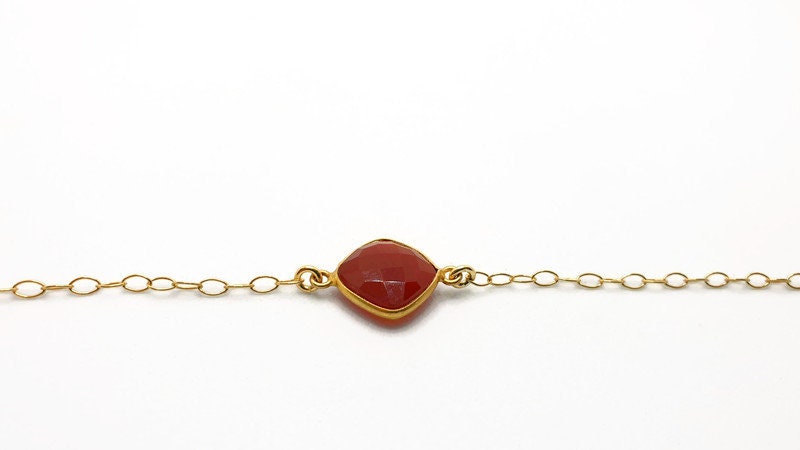 Red Carnelian Bracelet – Gold Plated Adjustable Link, Faceted Gemstone Jewelry