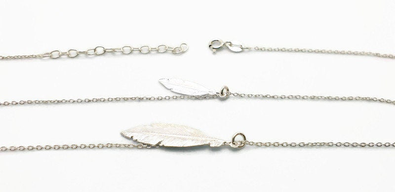 Boho Feather Necklace – Two Strand Double Chain Silver Pendant | Tribal Style Jewelry
