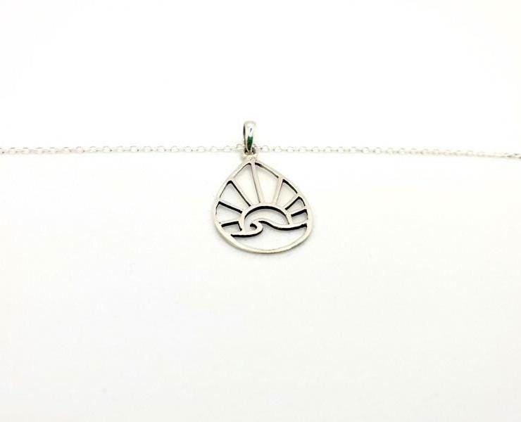 Sterling Silver Necklace – Boho Sun Necklace With Wave Pendant Jewelry & Sunburst Design
