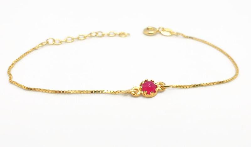 Aventurine Gemstone Bracelet – Gold Plated Chain With Pink Agate Bead