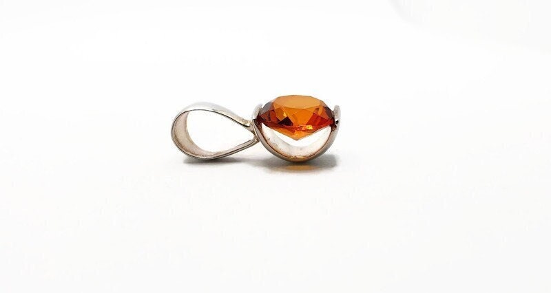 Cognac Baltic Amber Pendant – Faceted Amber Jewelry With Sterling Silver Pendant