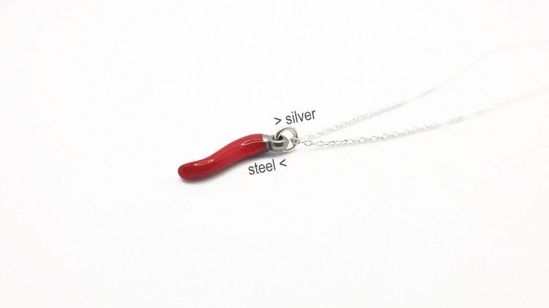 Chili Pepper Necklace – Sterling Silver Cable Chain With Red Enamel Pendant