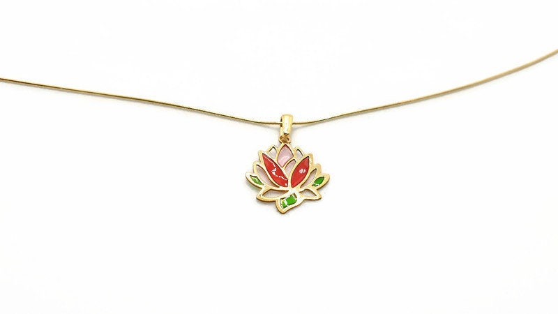 Gold Plated Silver Lotus Flower Necklace: Colorful Resin Floral Pendant