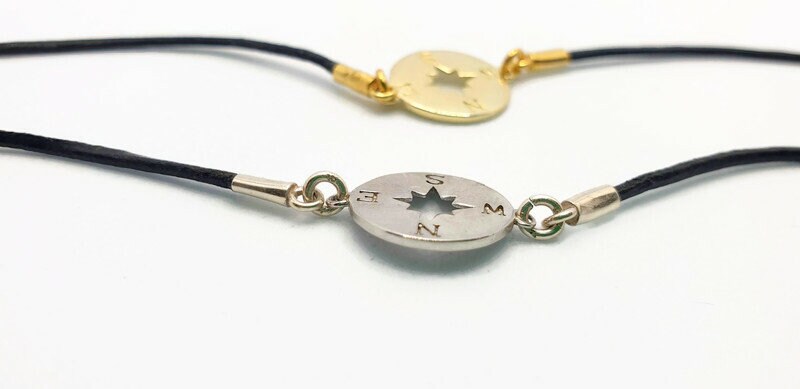 Wind Rose Bracelet – Adjustable Silver Or Gold Plated Leather Cord Jewelry