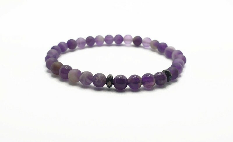 Amethyst Beaded Bracelet - Natural 6mm Gemstone Jewelry With Matt Frosted Beads