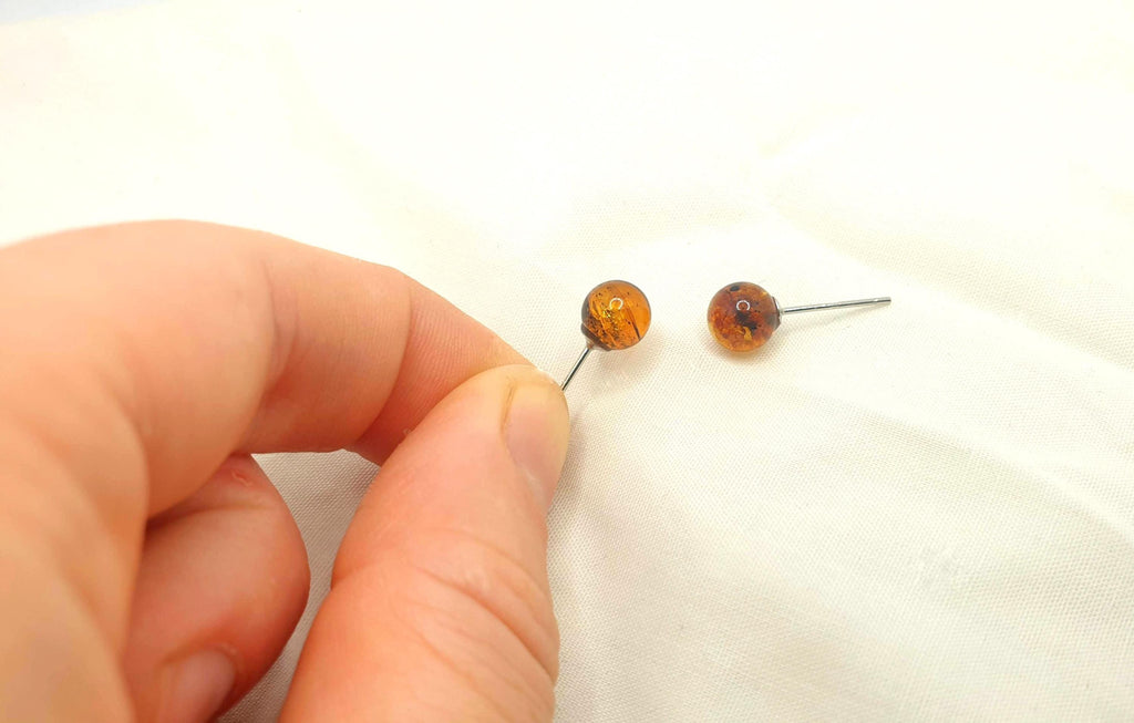 Baltic Amber Earrings – Cognac Amber Jewelry | Sterling Silver Studs, Minimalist Style