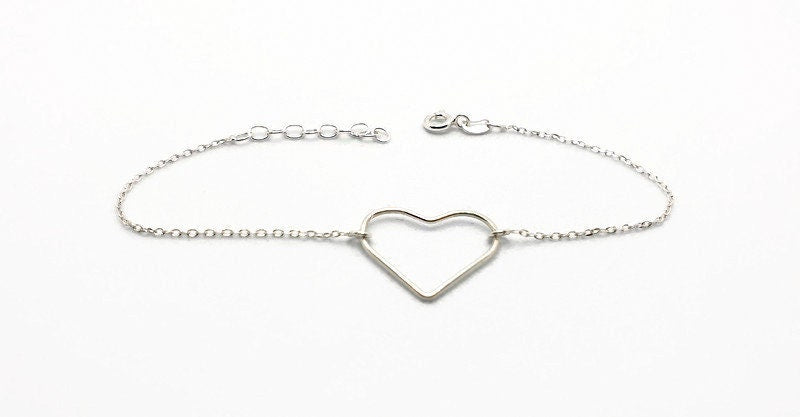 Heart Geometric Minimalist Bracelet, Sterling Silver Charm Chain Link Bracelet, Minimalistic Jewelry