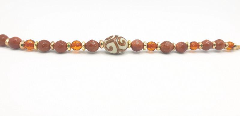 Goldstone Bracelet - Adjustable Wrist Gemstone Jewelry With Amber & Hematite