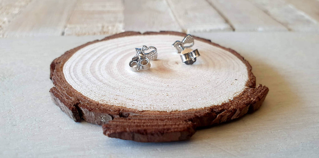 Cat Stud Earrings - Sterling Silver White Enamel Minimalist Animal Design Jewelry