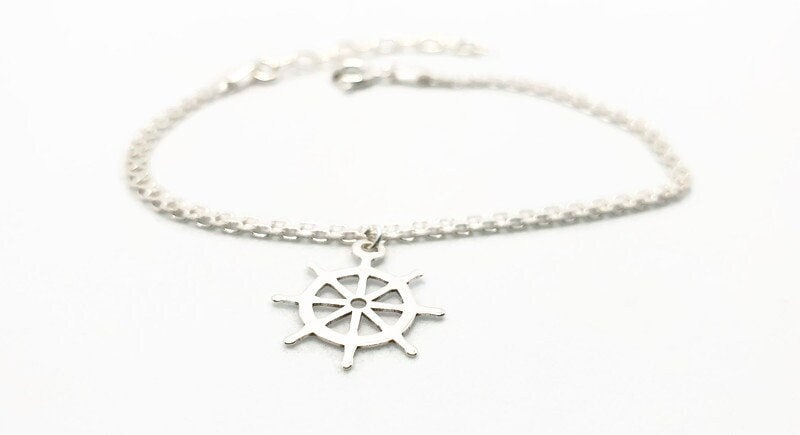 Nautical Sterling Silver Bracelet – Sailor Rudder Charm | Maritime Travel Jewelry