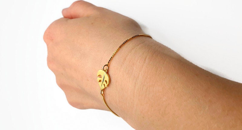 Gold Plated Leaf Bracelet – Minimalist Silver Jewelry With Adjustable Box Chain