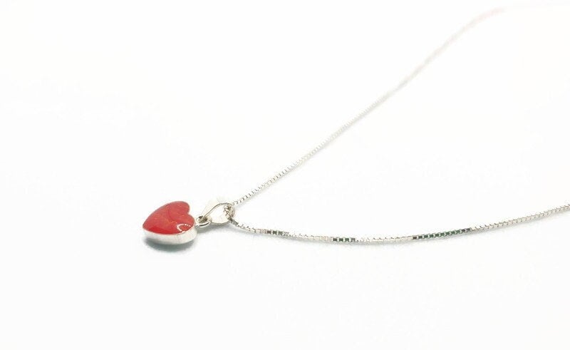 Romantic Heart Enamel Red Pendant Necklace in Sterling Silver, Love Friendship Heart Pendant, Silver Jewelry