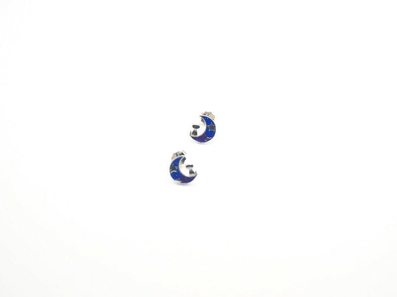 Enamel Cat Moon Sterling Silver Stud Earrings: Celestial Jewelry