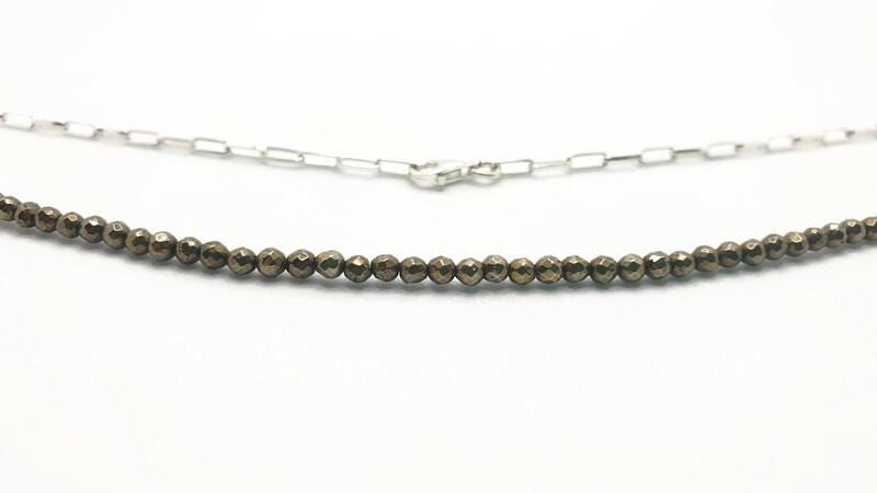 Hematite and Sterling Silver beaded necklace with silver chain, natural gemstone jewelry