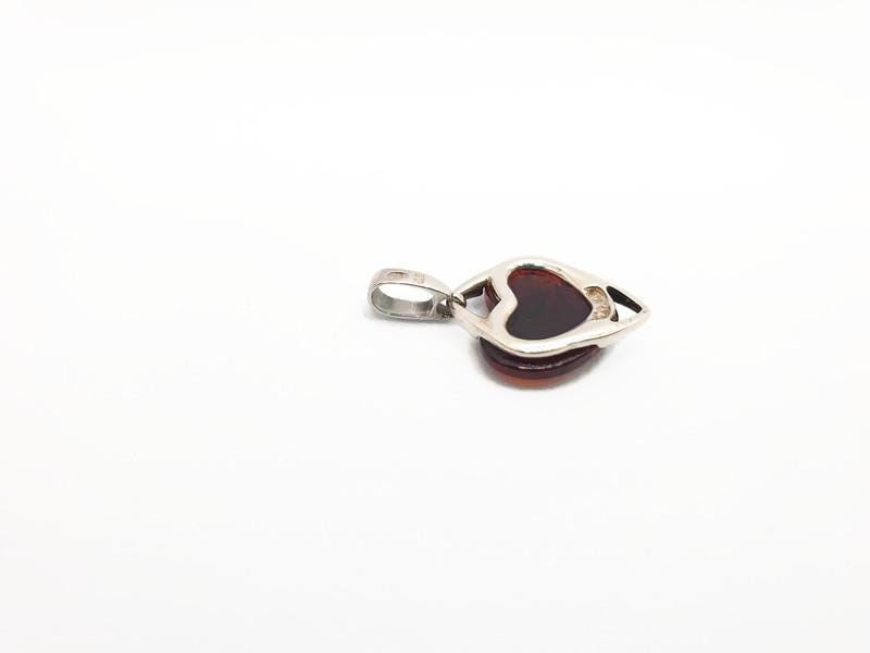 Baltic Amber Pendant – Hand Carved Amber Heart Pendant in Sterling Silver
