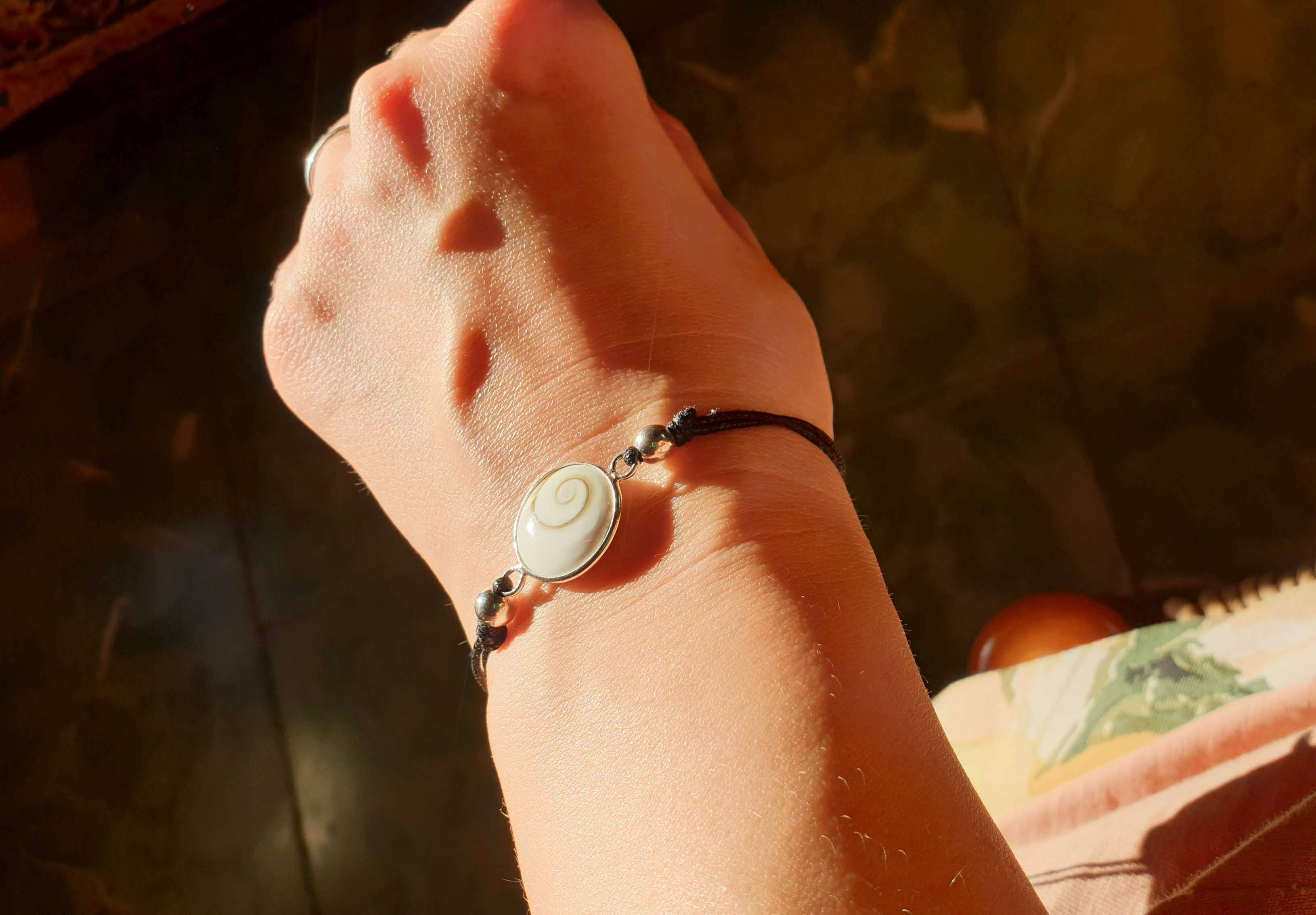 Shiva Eye Scallop Sea Shell Bracelet Sterling Silver 925, Summer Surf Beach Jewelry, Mermaid Bracelet