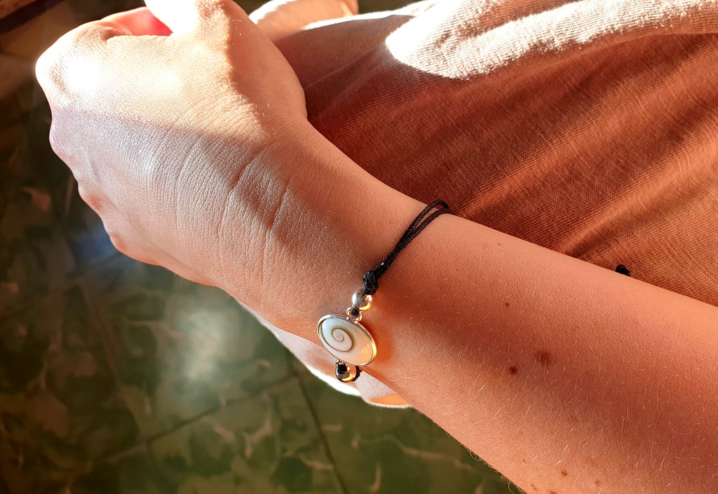 Shiva Eye Scallop Sea Shell Bracelet Sterling Silver 925, Summer Surf Beach Jewelry, Mermaid Bracelet