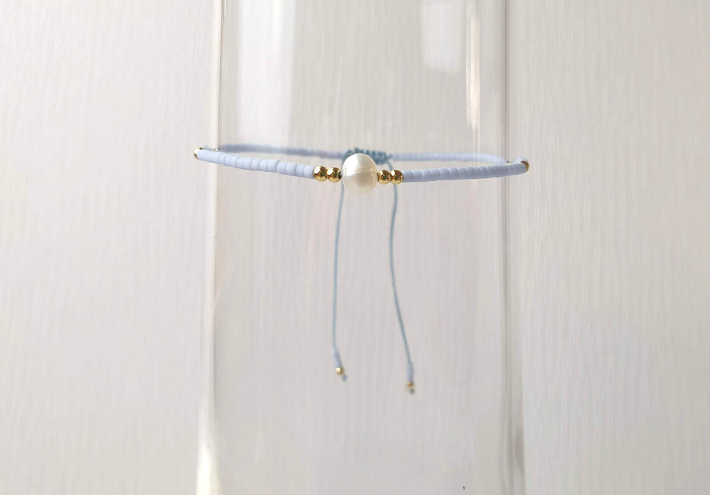 Cultivated Pearl Bracelet – Japanese Seed Beads | Adjustable String Bracelet, Minimalist Boho Style