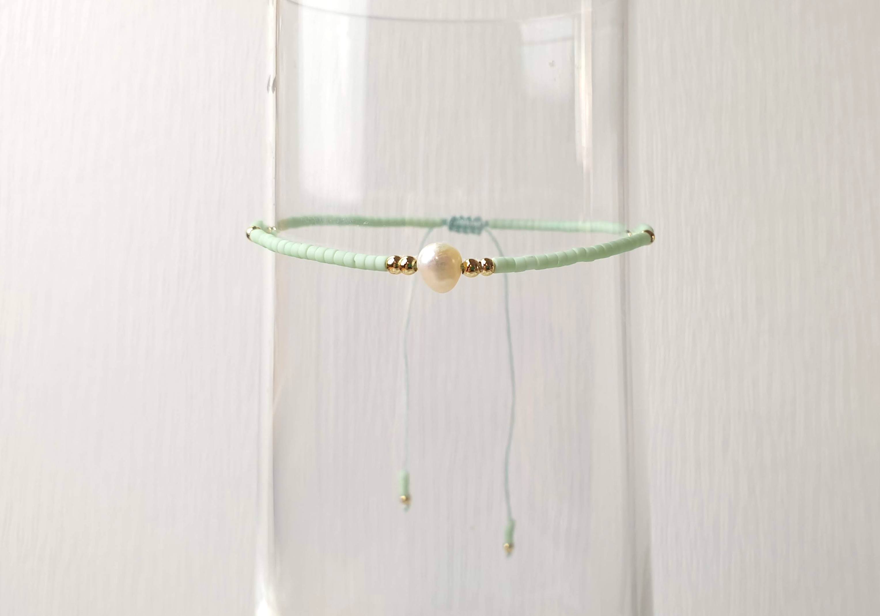 Cultivated Pearl Bracelet – Japanese Seed Beads | Adjustable String Bracelet, Minimalist Boho Style