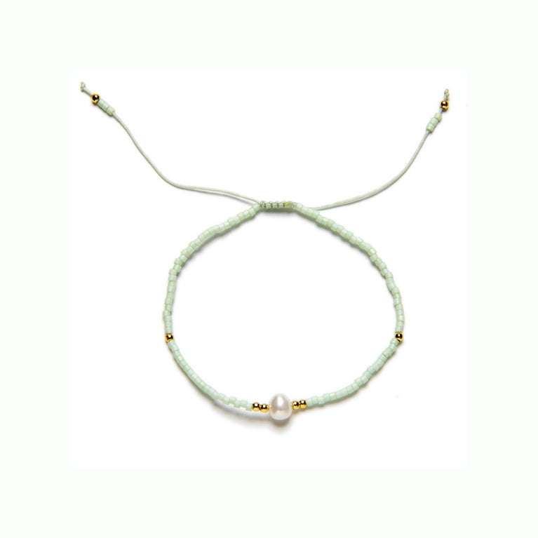 Cultivated Pearl Bracelet – Japanese Seed Beads | Adjustable String Bracelet, Minimalist Boho Style