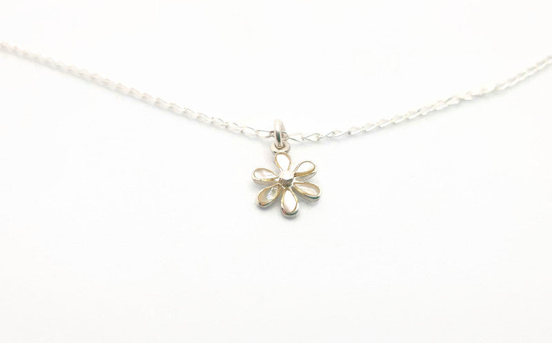 Mother Of Pearl Nacre Flower Necklace: Sterling Silver Floral Pendant with the Chain