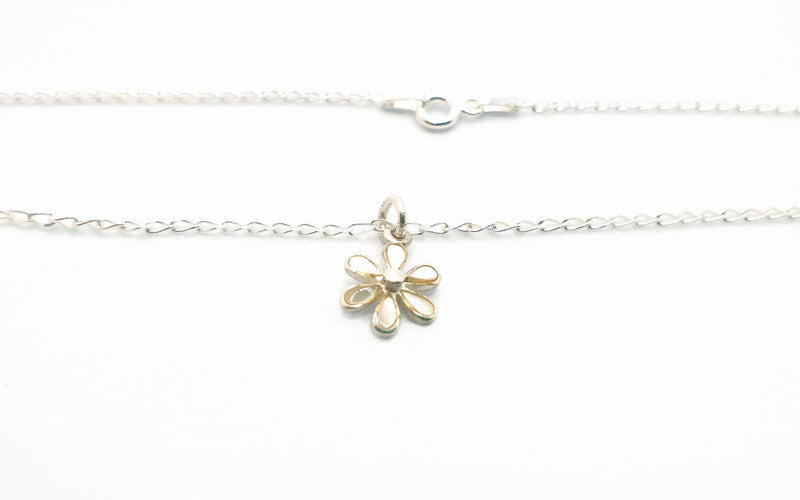 Mother Of Pearl Nacre Flower Necklace: Sterling Silver Floral Pendant with the Chain