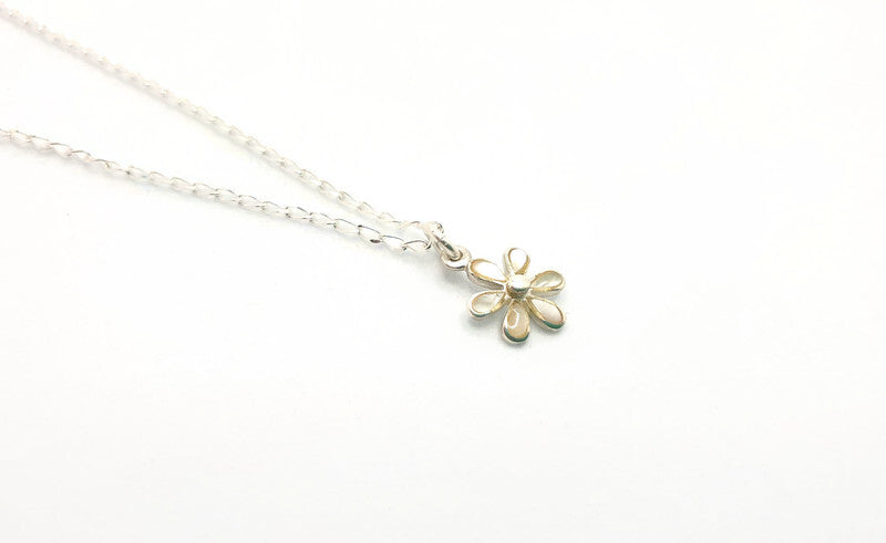 Mother Of Pearl Nacre Flower Necklace: Sterling Silver Floral Pendant with the Chain
