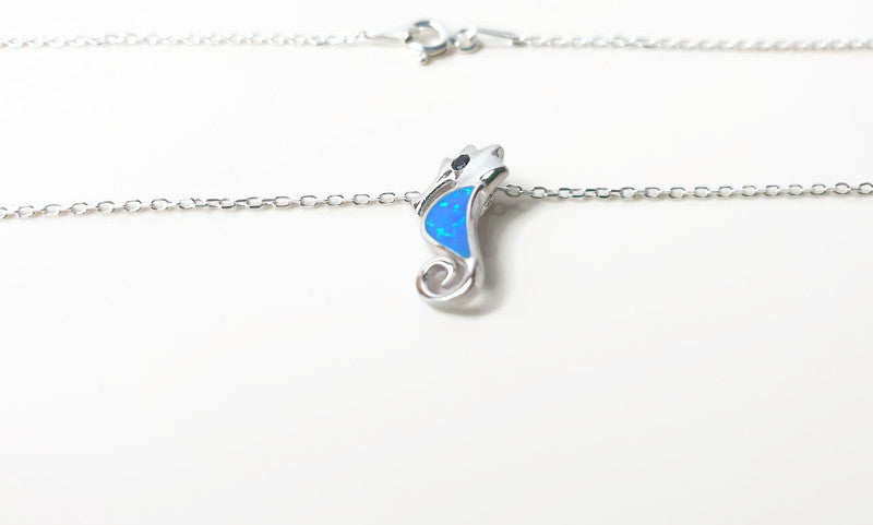 Blue Opal Seahorse Pendant necklace with sterling silver, Greek Sea Inspired Jewelry